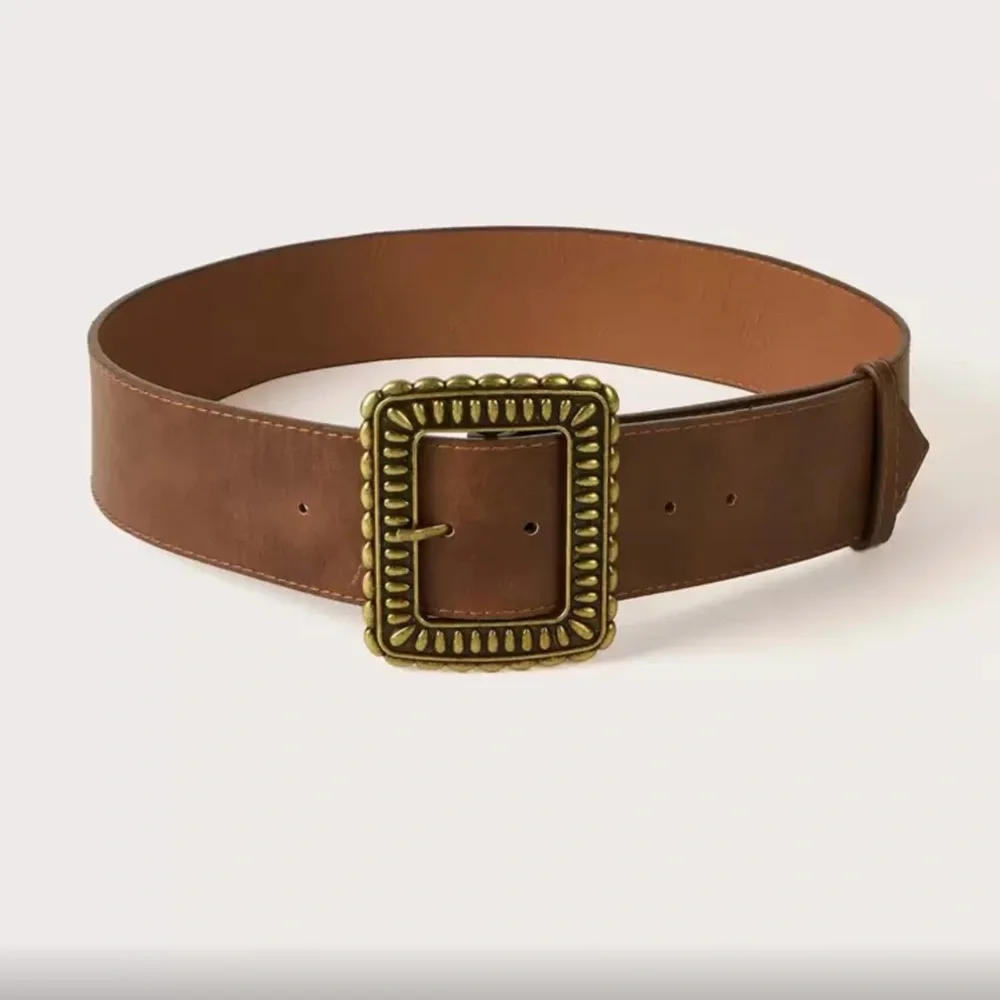 Brown Leather Belt with Gold Buckle